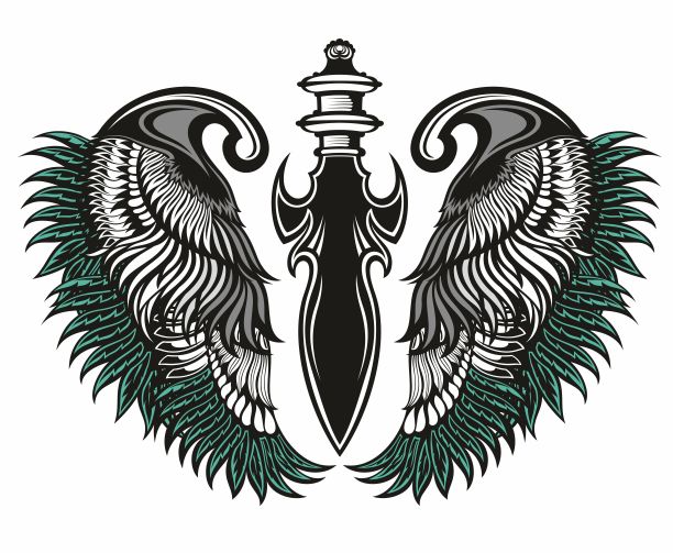 插图矢量图形的部落艺术设计剑翅膀为纹身图片下载