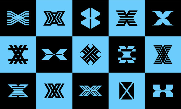 集合几何线条首字母X图标设计。技术X图标模板品牌。图片下载