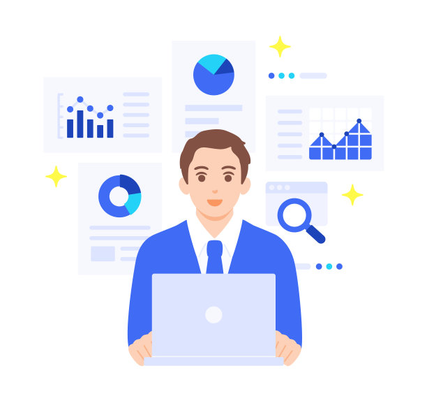 一个业务人员可视化和分析数据的矢量插图。图片下载