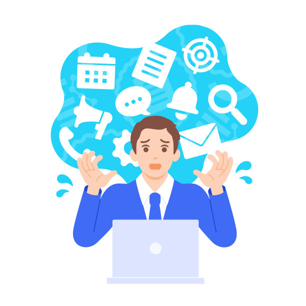 被任务压得喘不过气来的商务人士。一个有麻烦的人的剪贴画。图片下载