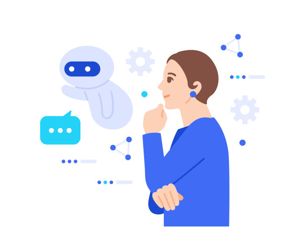 客户开发。一个女人使用人工智能来可视化和自动化营销活动的插图。图片下载