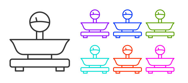 黑线刻度图标隔离在白色背景。称重设备。设置图标彩色。向量图片下载