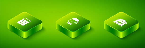 套等距圣诞手套，锡罐头与鱼子酱和日历12月图标。向量图片下载