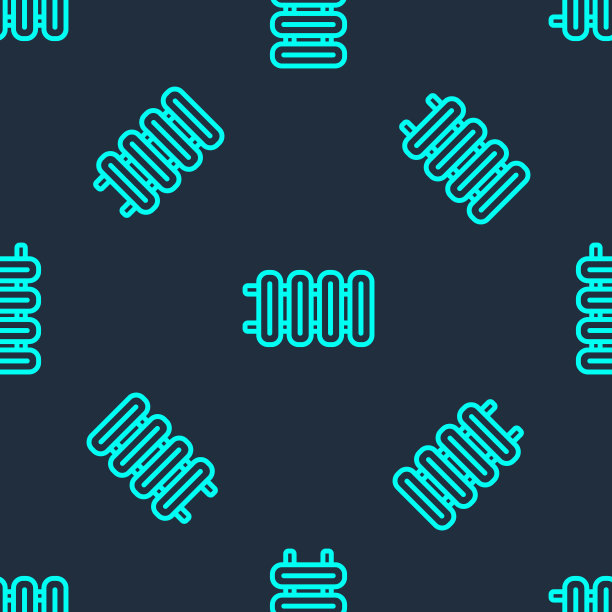 供暖散热器图标隔离无缝图案在蓝色背景。向量图片下载