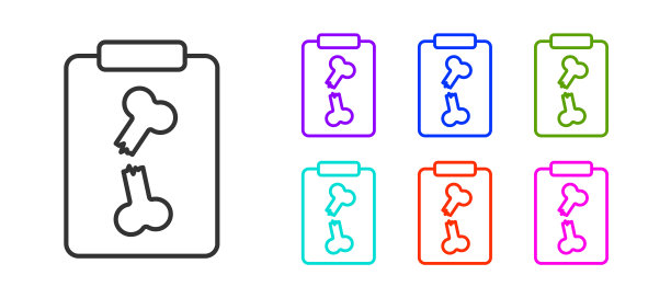 黑线x射线拍摄图标隔离在白色背景。设置图标彩色。向量图片下载