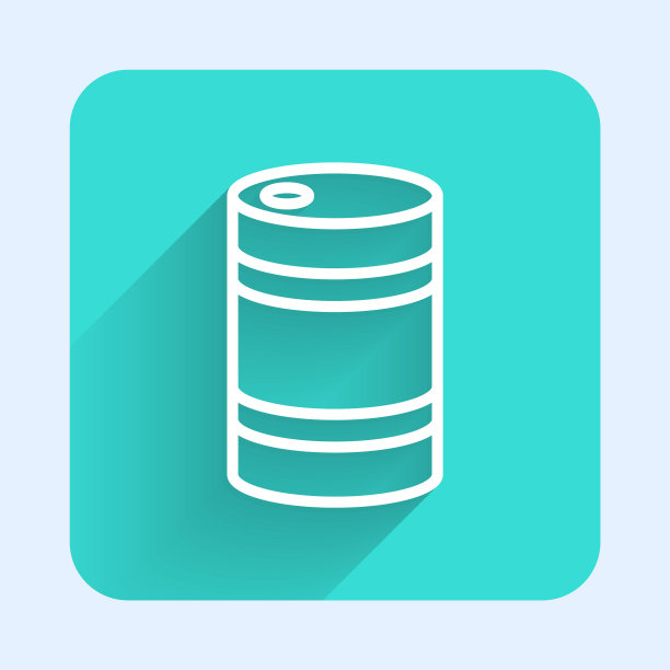 白线金属啤酒桶图标孤立与长阴影背景。绿色方形按钮。向量图片下载