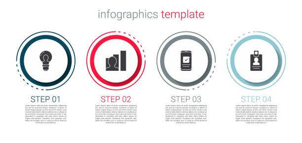 设置头灯泡，生产人员，智能手机和身份标识。业务信息图表模板。向量图片下载