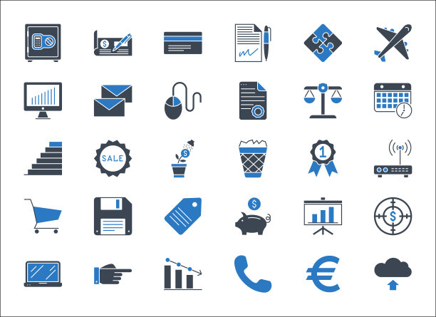 设置矢量业务，银行和金融图标蓝色图片下载