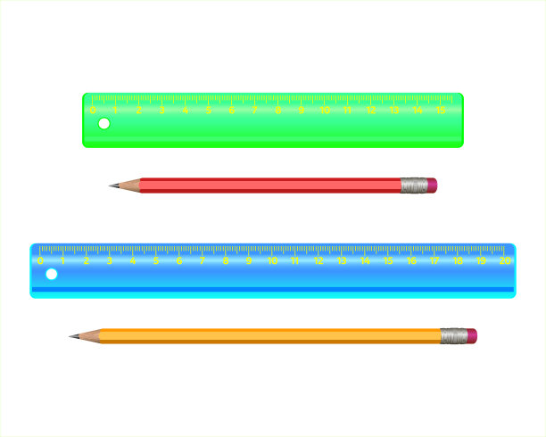 铅笔和尺子被隔离在白色的背景上。图片下载