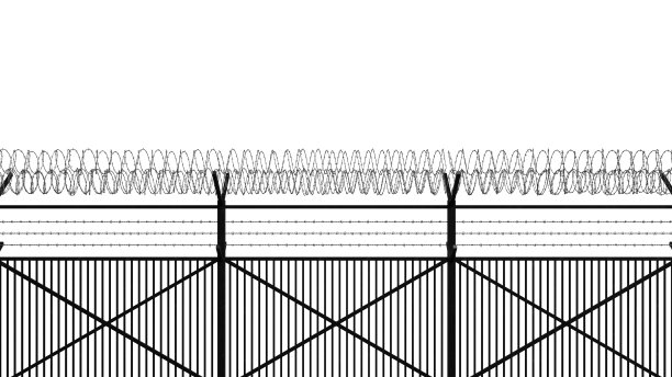 栅栏由白色背景的钢铁丝网制成，隔离。领土边界。三维渲染图片下载
