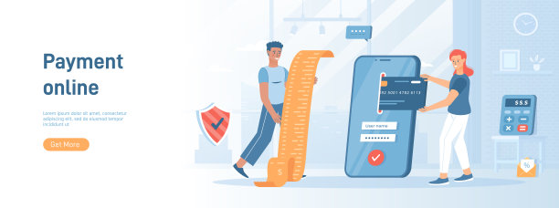 透过手机应用程式进行网上付款。银行账户应用程序。在线支付账单和服务。平面概念非常适合社交媒体宣传材料。白色背景的网站横幅。图片下载