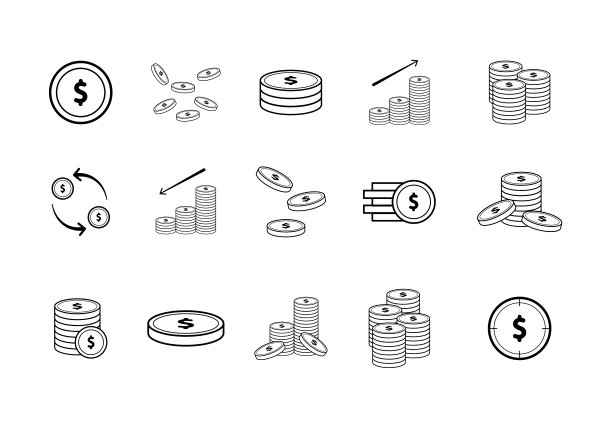 黑线币钱图标图片下载