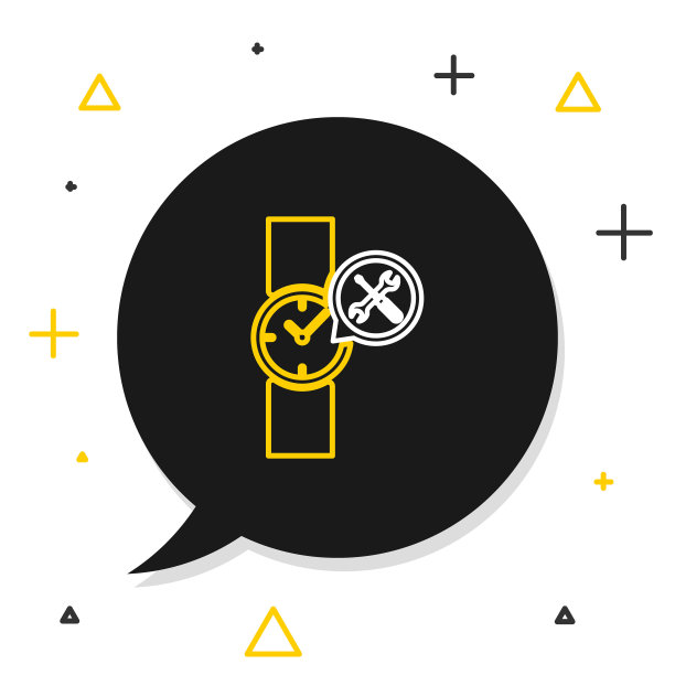 线腕表与螺丝刀和扳手图标隔离在白色背景。调整、服务、设置、维护、修理、固定。色彩缤纷的轮廓概念。向量图片下载