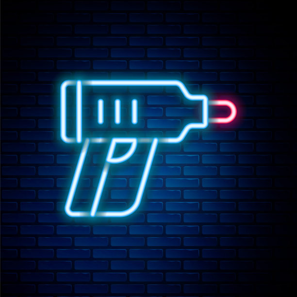 发光的霓虹灯线电动无绳螺丝刀图标隔离在砖墙背景。电钻机。修复工具。色彩缤纷的轮廓概念。向量图片下载