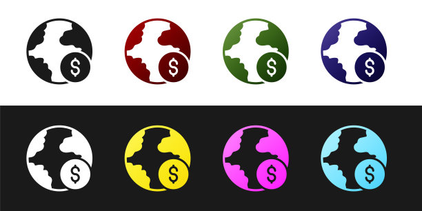 设置全球经济危机图标孤立的黑白背景。世界金融危机。向量图片下载