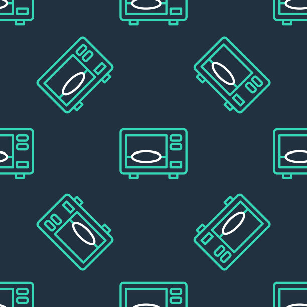 线微波炉图标隔离无缝图案黑色背景。家用电器图标。向量图片下载