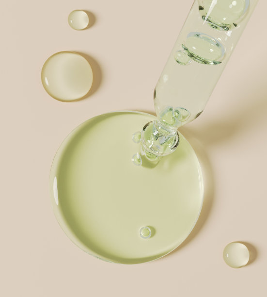 化妆品油，护肤美容产品的概念，移液管滴精华液。3d渲染胶原蛋白浓缩物。图片下载