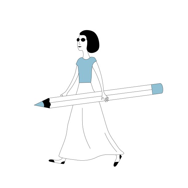 女孩用铅笔极简的轮廓插图，简单的人物在纯色白色的背景图片下载