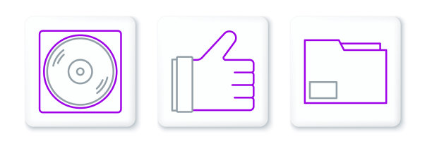 设置行文档文件夹，乙烯基磁盘和手一样的图标。向量图片下载