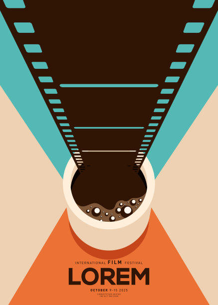 电影和电影节海报模板设计与电影带图片下载
