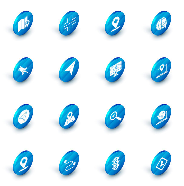 设置道路交通标志，医疗地图指针与交叉医院，位置在全球，推针，纸飞机，笔记本电脑的位置标记和显示器和折叠图标。向量图片下载