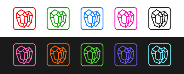 设置线宝石石图标孤立的黑色和白色的背景。首饰的象征。钻石。向量图片下载
