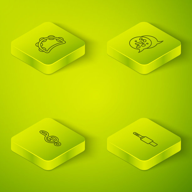 设置等距线音符，音调，高音谱号，音频插孔和手鼓图标。向量图片下载