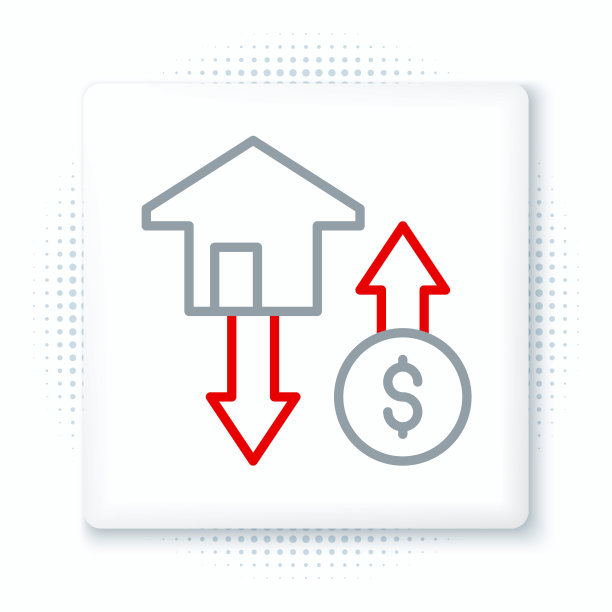 线房子与美元符号图标隔离在白色背景上。家和钱。房地产概念。色彩缤纷的轮廓概念。向量图片下载