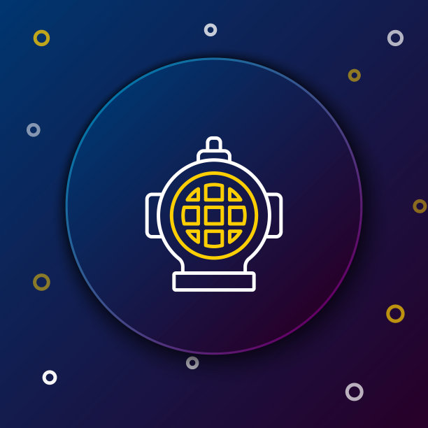 线aququalung图标隔离在蓝色背景。潜水头盔。水下潜水设备。色彩缤纷的轮廓概念。向量图片下载