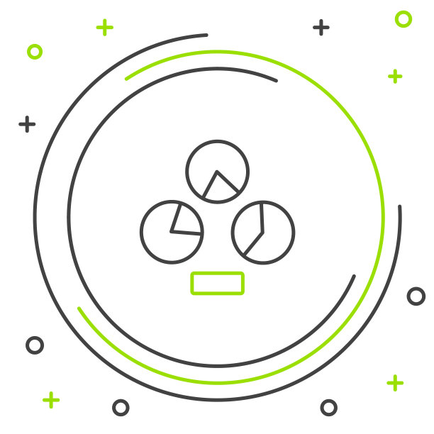 线饼图信息图形图标隔离在白色背景。图表符号。色彩缤纷的轮廓概念。向量图片下载