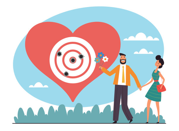 恋爱目标心关系婚姻概念。矢量图形设计插图图片下载