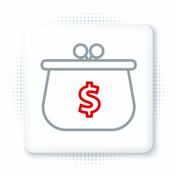 线钱包与美元符号图标隔离在白色背景。钱包图标。现金储蓄符号。色彩缤纷的轮廓概念。向量图片下载