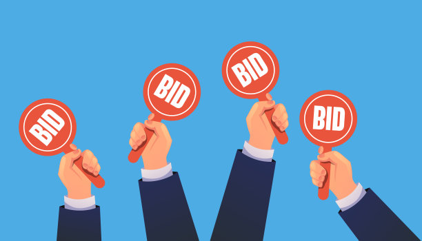 拍卖投标手持板槌竞争概念矢量图设计图片下载