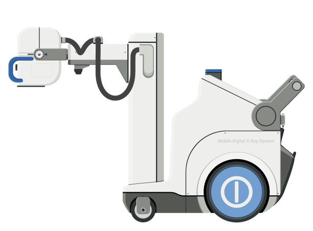 医疗设备，移动数字x光机直接检查病人床边，医院急诊室。平面设计图片下载