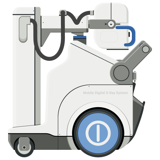 医疗设备，移动数字x光机直接检查病人床边，医院急诊室。平面设计图片下载