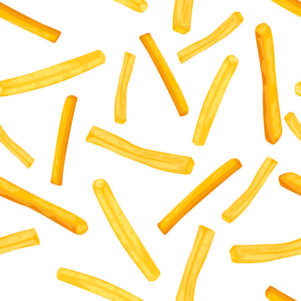 薯条的无缝图案。炸土豆孤立在白色背景。矢量卡通插图的快餐。图片下载