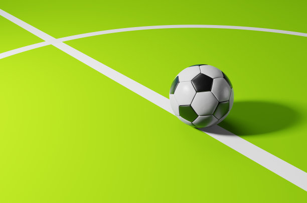 足球，足球，足球场上的线条，彩色图形风格，3D渲染图片下载