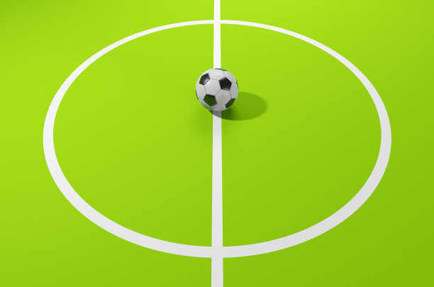足球，足球，足球场上的线条，彩色图形风格，3D渲染图片下载