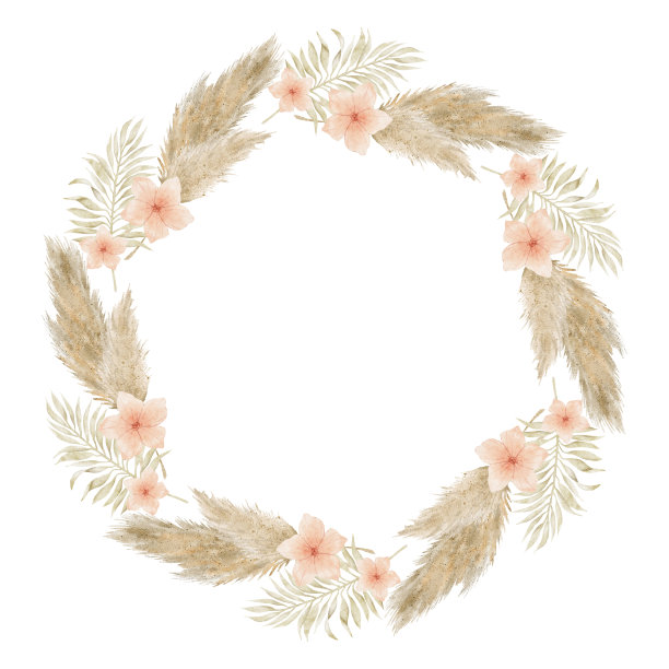 水彩波西米亚热带干花花环图片下载