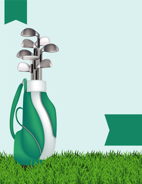 有袋子，俱乐部和草的高尔夫比赛模板图片下载