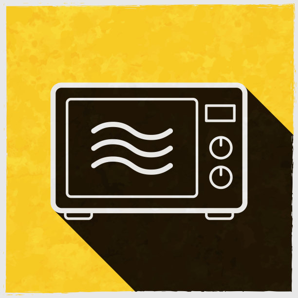 微波炉。图标与长阴影的纹理黄色背景图片下载