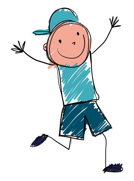 可爱的男孩与帽子张开他的手臂涂鸦风格图片下载