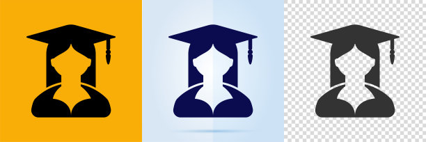 一套女学生的图标与毕业帽。图片下载