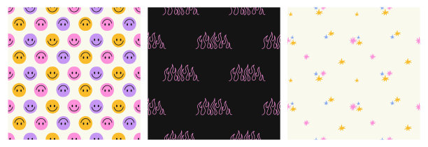 一组无缝的模式。极简模式与部落火焰。带面数码纸。现代明亮的背景。矢量图图片下载