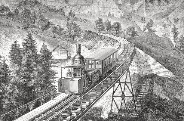瑞士Rigi山Schnurtobel桥上的Rigi火车1873年图片下载