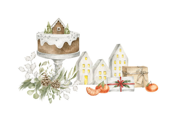 水彩圣诞静物图片下载