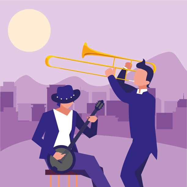 两位男性音乐家演奏乐器图片下载