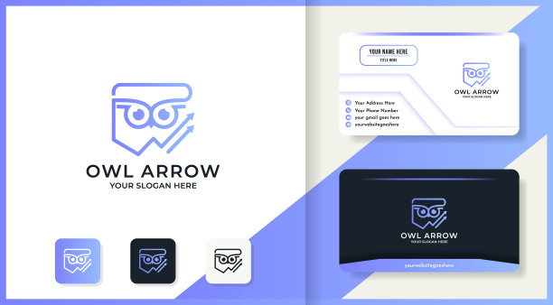 猫头鹰箭线标志设计和名片图片下载