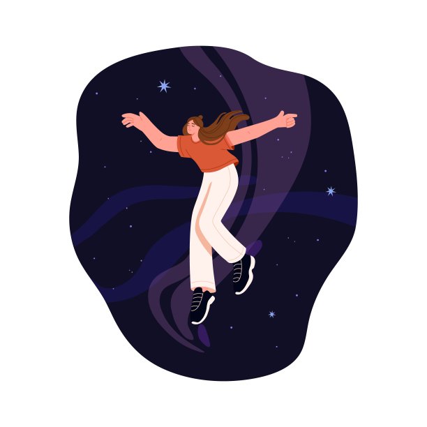 人在宇宙空间。有创意有灵感的女人梦想家飘浮，寻找灵感。灵感，想象力，创意概念。年轻女孩梦想。平面矢量插图孤立在白色背景图片下载