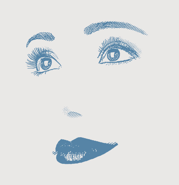 高键雕刻女人的眼睛和嘴唇与微笑的愉快的面部表情图片下载